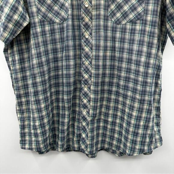 Vintage Wrangler Plaid Pearl Snap Button Down Short Sleeve Wrancher Shirt - Picture 3 of 9